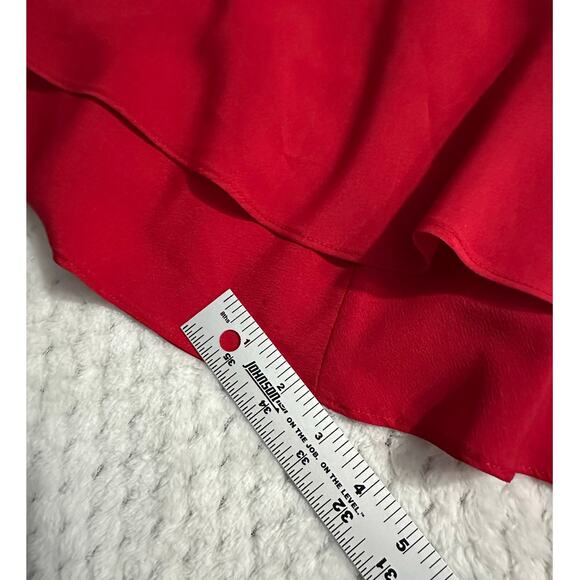 Eliza J Fit &  Flare Mini Dress Women's 4 Red V-Neck Tiered Peasant Long Sleeves - Picture 13 of 16